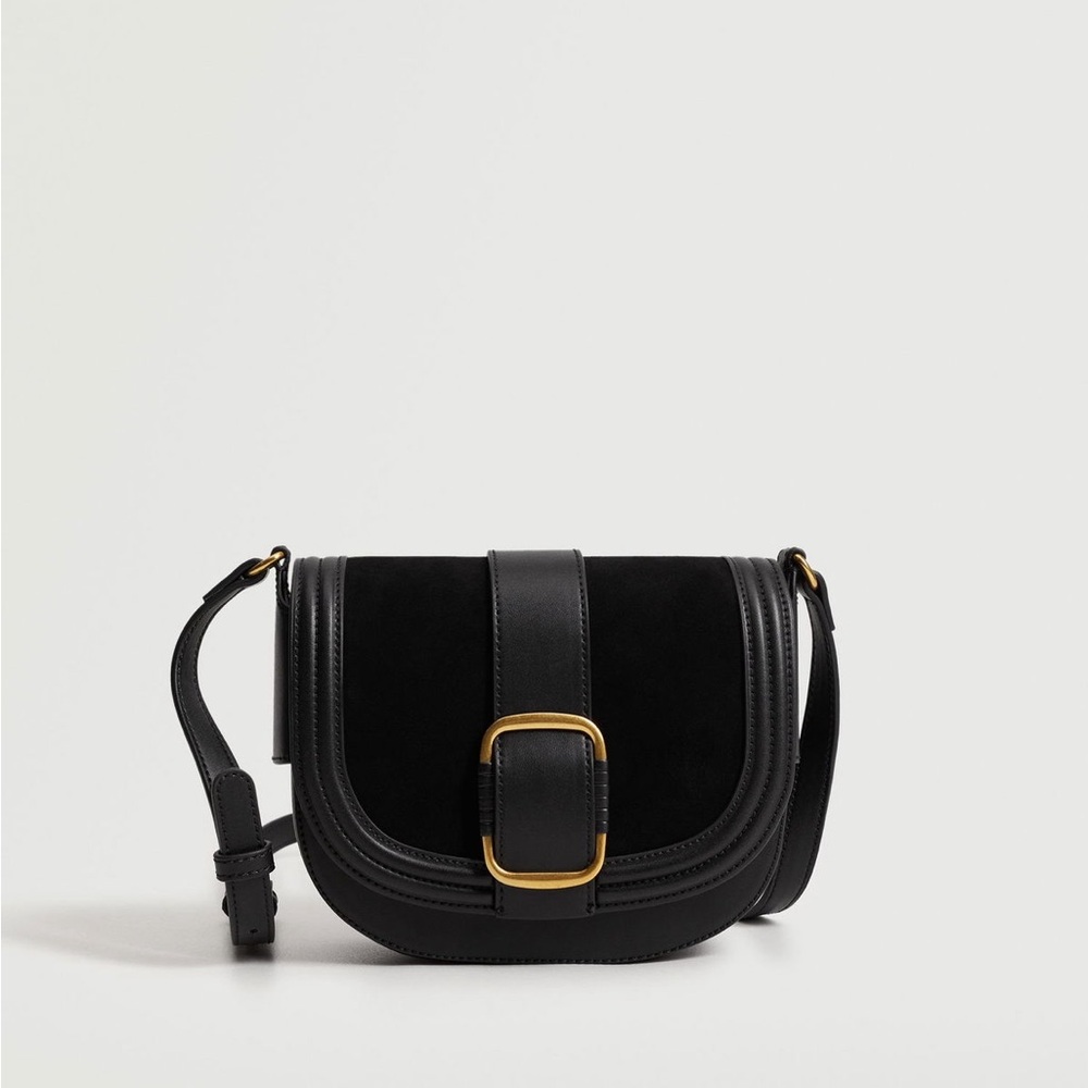 Mango Buckle Leather Half Moon Saddle Bag